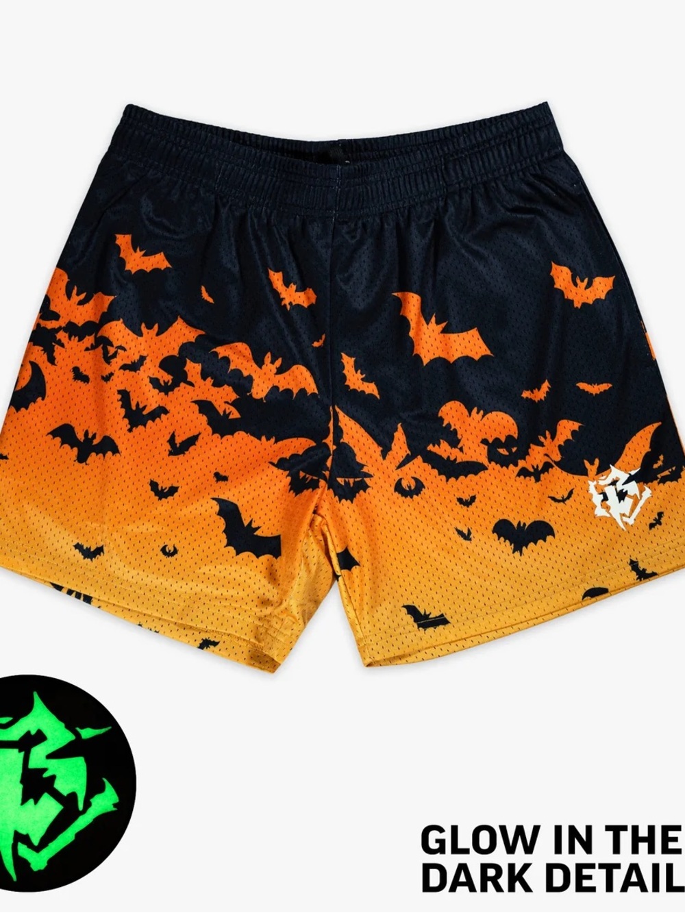 Kids Orange & Black Bat-Print Glow Shorts
